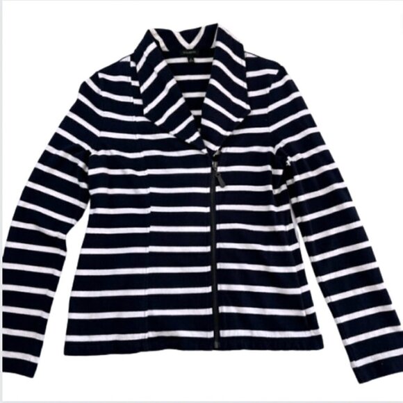 Talbots Nautical Navy and White Stripe Zipper Jersey Sweater, S - Picture 1 of 10